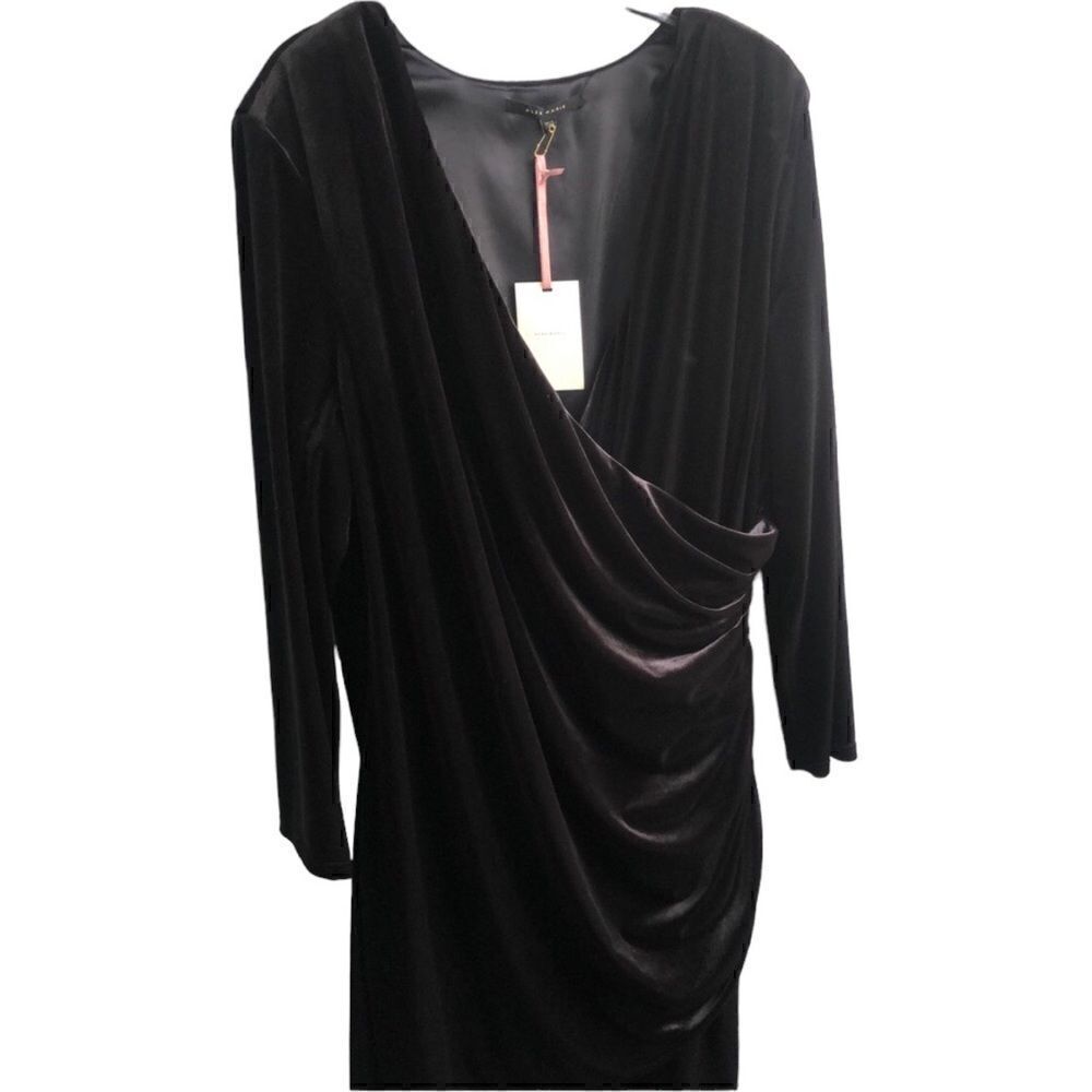 NWT ALEX MARIE Women’s Plus Draped Black Velvet Knee Length Dress Size: 20W